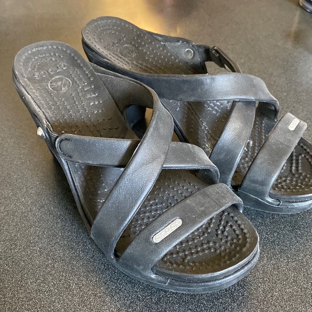 Black CROCS heeled sandals